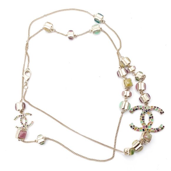 Chanel Gold CC Colorful Mosaic Chain Necklace